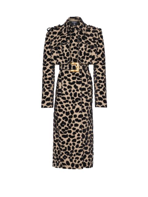 Balmain Leopard print jacquard belted trench