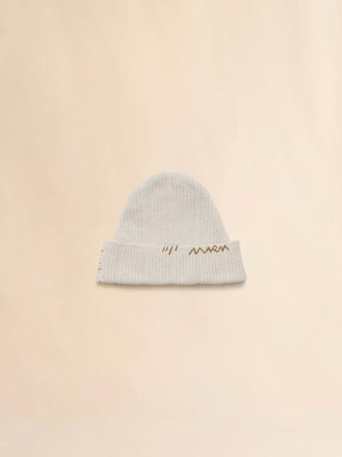 Marni BEIGE WOOL-CASHMERE BEANIE WITH MARNI MENDING