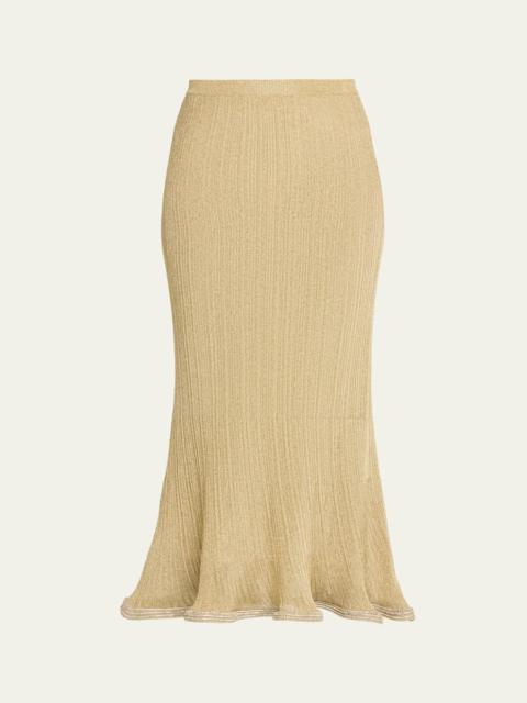 SIMKHAI Brighton Fluted Shimmer Plisse Midi Skirt