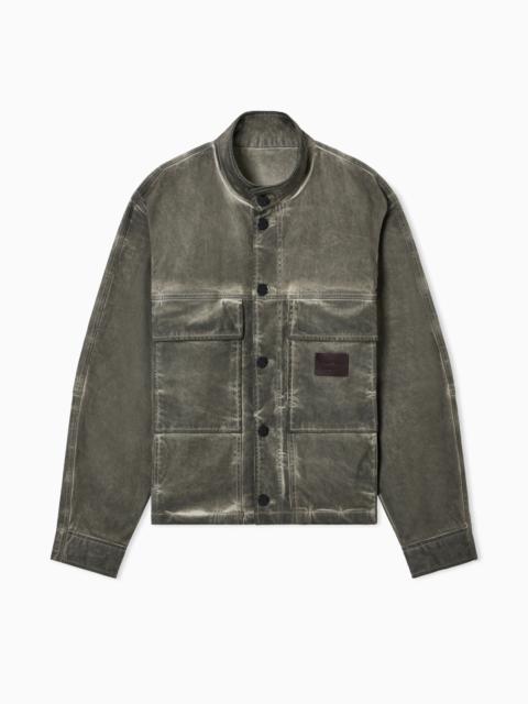 EMPORIO ARMANI GARMENT-DYED, DIRTY-WASH STRETCH-DENIM JACKET