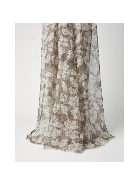Brunello Cucinelli Brunello Cucinelli Green And White Linen Floral Scarf