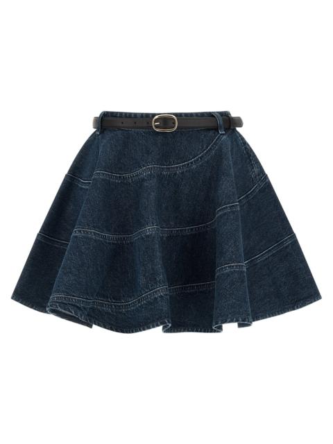 self-portrait Flared Denim Mini Skirts Blue