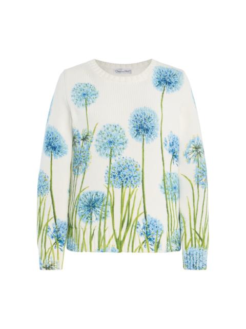 Oscar de la Renta Allium-Printed Cotton-Blend Top white