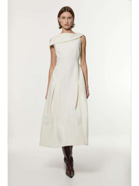 KAREN MILLEN Compact Stretch Asymmetric Neck Tailored Full Skirted Dress