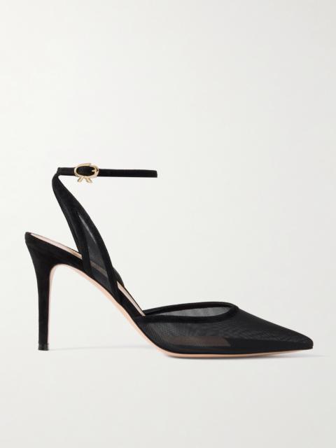 Gianvito Rossi 85 Suede-trimmed Mesh Pumps