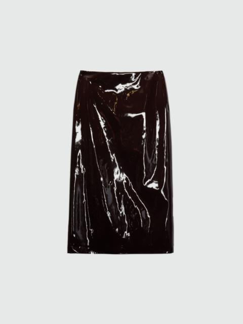 MSGM Brown vinyl midi skirt