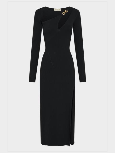 NICHOLAS Ginerva Cutout Chain-Link Ribbed Midi Dress