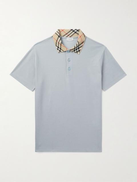 Burberry Slim-Fit Checked Cotton-Piqué Polo Shirt Gray