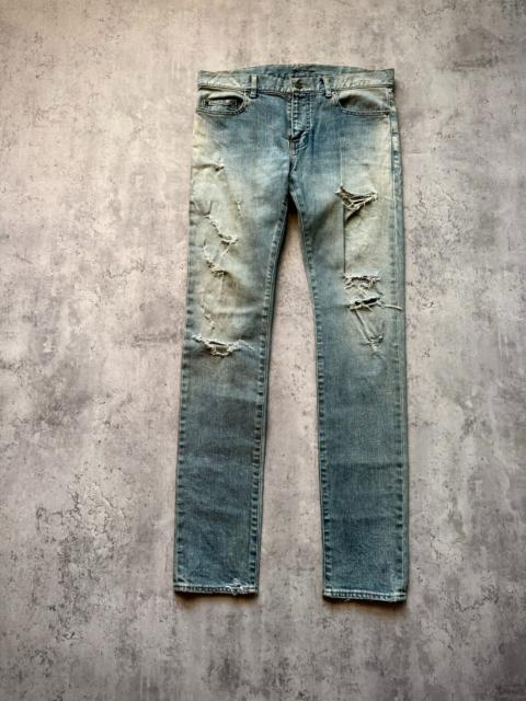 SAINT LAURENT Saint Laurent Paris 16AW D02 Hedi Slimane Blue Distressed Denim Jeans by Hedi Slimane
