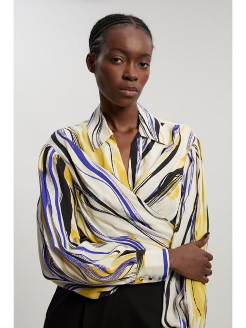 KAREN MILLEN Brush Stroke Print Twill Woven Wrap Shirt