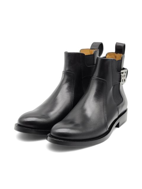 Burberry Luke TB Monogram Buckle Leather Chelsea Boot Black 8US $1050