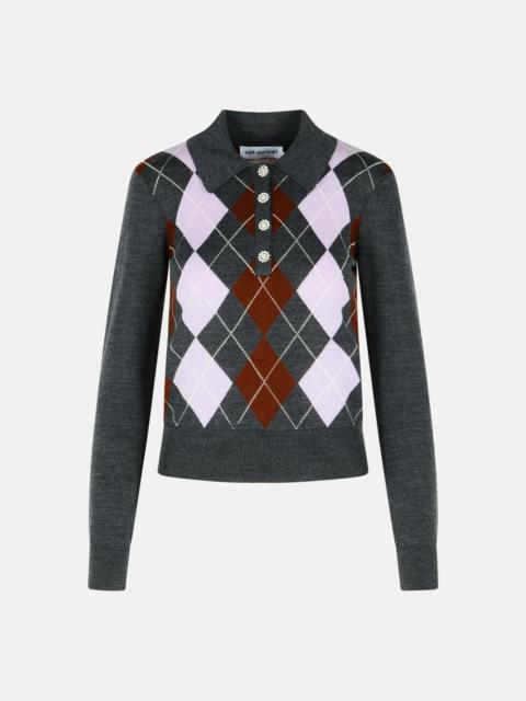 self-portrait 'ARGYLE' GREY WOOL SWEATER