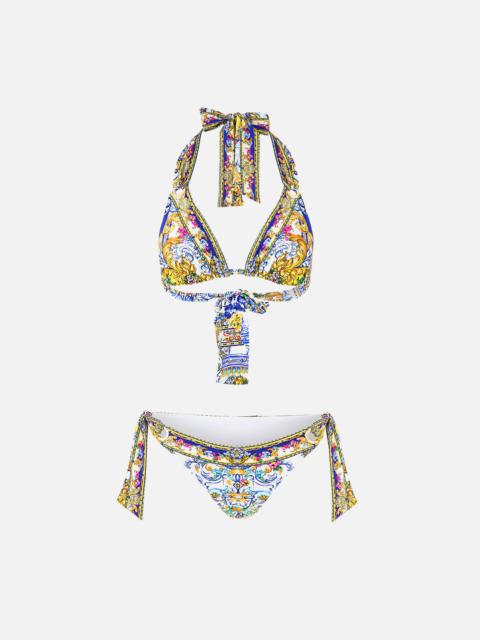 CAMILLA SOFT THICK TIE TRI BIKINI SET WITH EYELET TRIMS