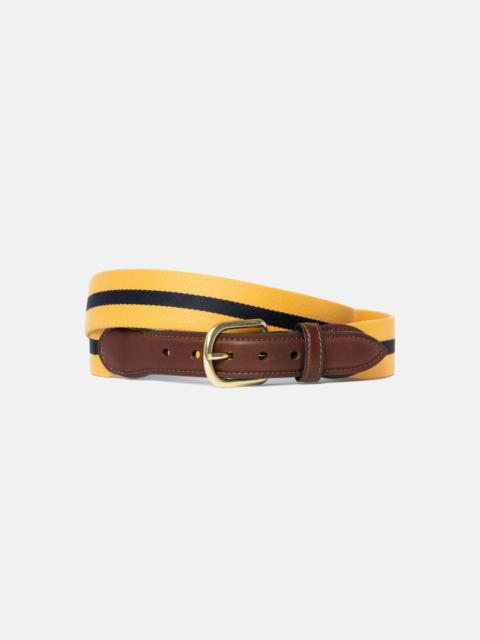 J. PRESS MADE-IN-USA YELLOW & NAVY STRIPED BELGIAN WOOL SMOOTH SURCINGLE BELT