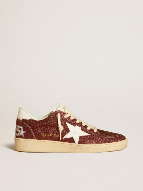 Golden Goose Ball Star in burgundy glitter with white leather star and heel tab