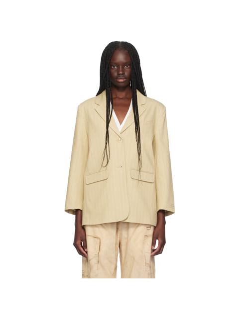GANNI Beige Stripe Suiting Boxy Blazer