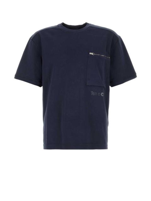 Ten C Men Navy Blue Cotton T-Shirt