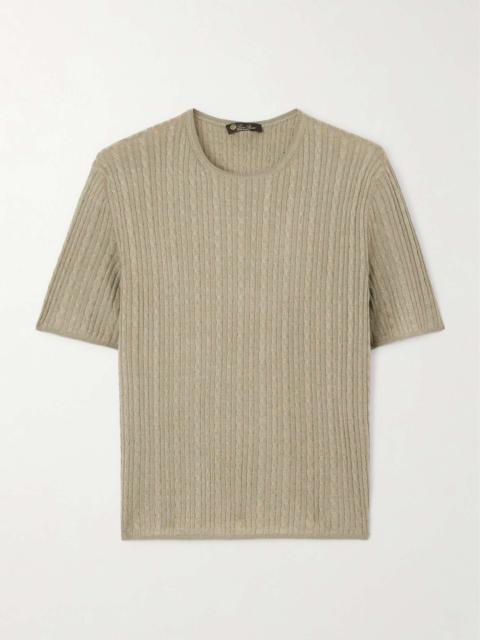 Rimella cable-knit cashmere and silk-blend T-shirt Sage green