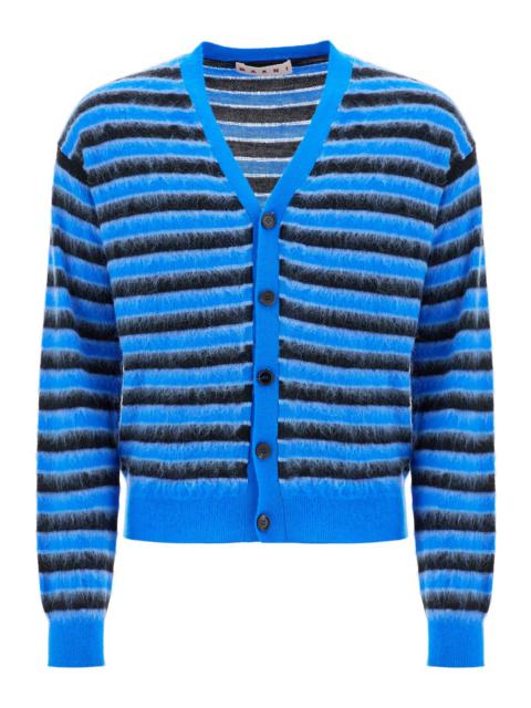 STRIPED WOOL AND MOHAIR CARDIGAN