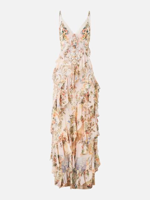 CAMILLA ASYMMETRICAL RUFFLE SLIP DRESS