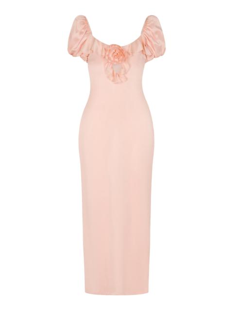 De La Vali Eden Ruffled Satin Maxi Dress pink