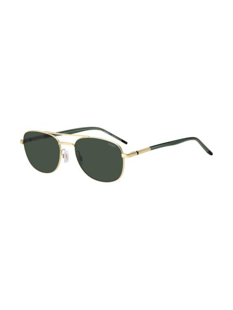 HUGO GOLD-TONE SUNGLASSES WITH GREEN TRIMS