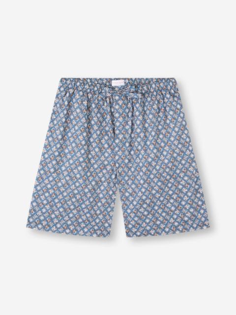 Derek Rose Men's Lounge Shorts Cotton Batiste Blue Multicolor Diamond Print
