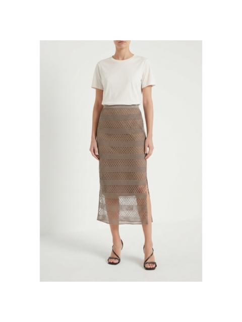 Brunello Cucinelli Brunello Cucinelli Wotaupe Mesh Midi Skirt