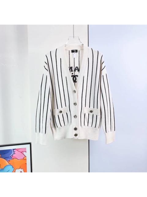 CHANEL Chanel 23P Black and White Striped Knitted Cardigan