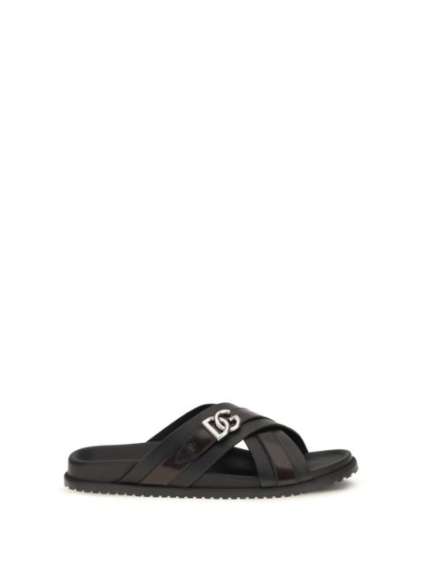 Dolce & Gabbana Dolce & Gabbana Men Smooth Calf Leather Slide Sandals