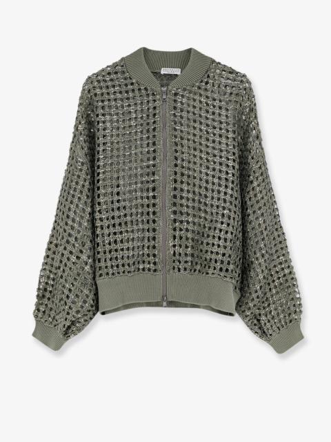 Brunello Cucinelli Brunello Cucinelli Dazzling Net Embroidery Silk And Linen Cardigan