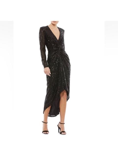 Other Designers NWT Mac Duggal 26549 Sequined High Low Front Twist Midi Dress Black Sz 6 $358