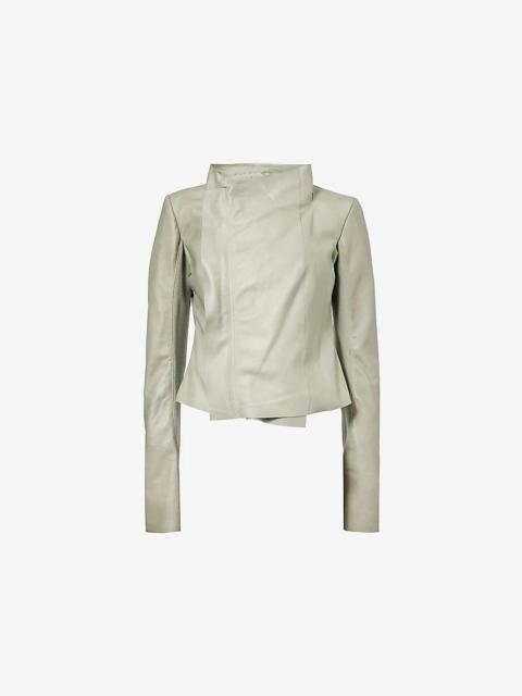 Rick Owens Low-Neck Asymmetric-Zip Biker Leather Jacket