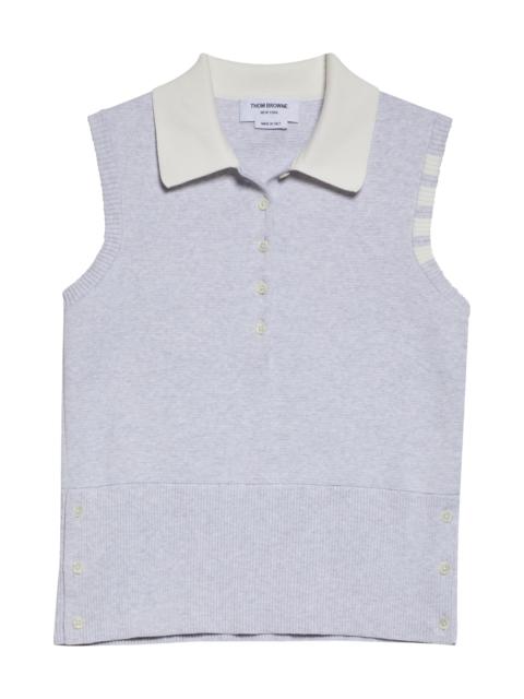 Thom Browne Thom Browne 4-Bar Sleeveless Milano Knit Cotton Polo in Pale Grey at Nordstrom