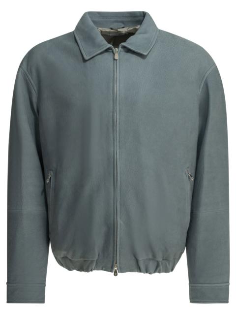 Brunello Cucinelli Brunello Cucinelli Nubuck Leather Jacket Light Blue