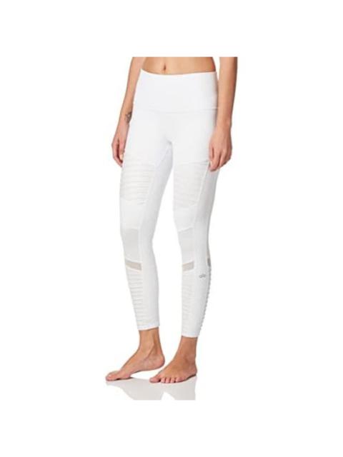 Other Designers Alo Yoga 7/8 High Waist Moto Leggings Mesh Pleated Elastic Waist White Small