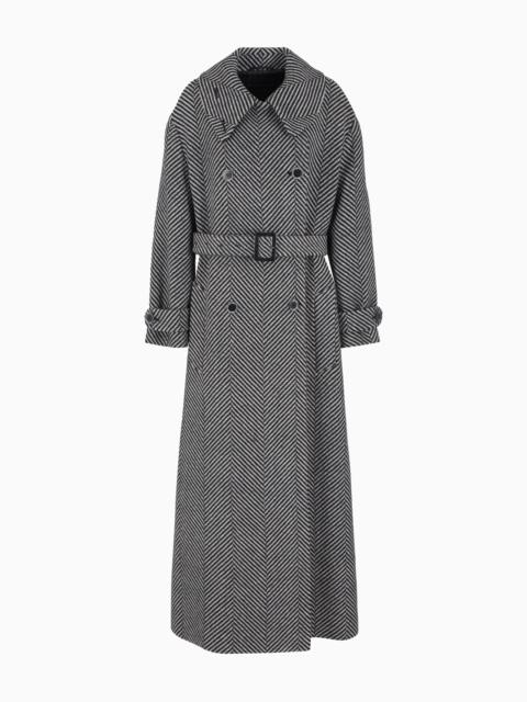EMPORIO ARMANI Long, double-breasted coat in a virgin wool blend with two-tone oversize-chevron motif