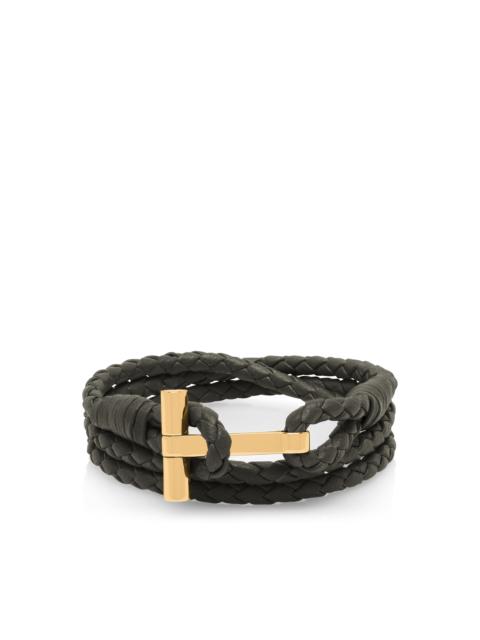TOM FORD BRAIDED LEATHER T BRACELET