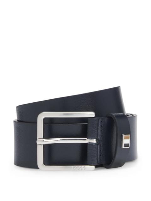 BOSS ITALIAN-LEATHER BELT WITH SIGNATURE-STRIPE KEEPER