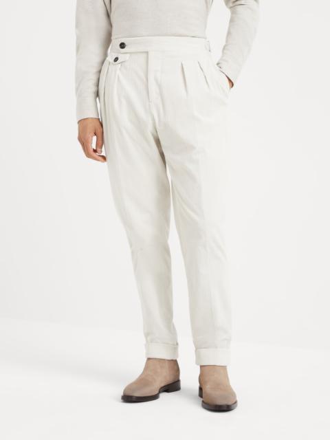 Brunello Cucinelli Comfort cotton and cashmere corduroy tailor fit trousers with reversed double pleats and waist tabs