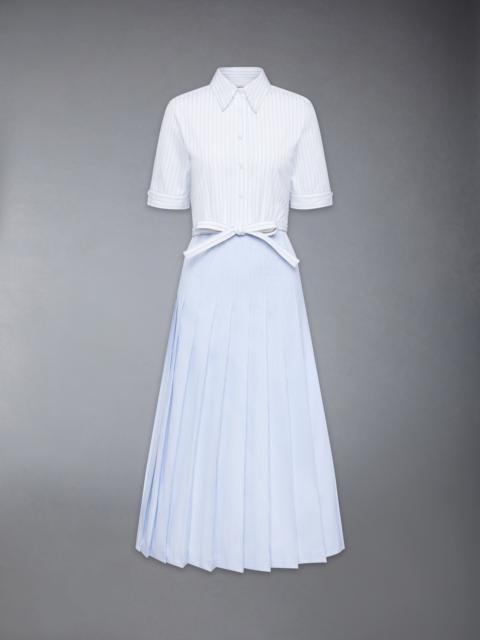 Thom Browne PINSTRIPE POPLIN BELTED PLEATED SHIRTDRESS