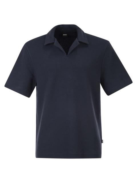 BOSS Boss Men Textured Cotton Polo Shirt With Open Collar