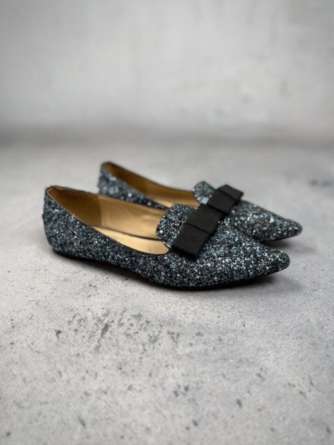 JIMMY CHOO Jimmy Choo Gala Glitter Bow Flat Women's Rare Multi Sparkle