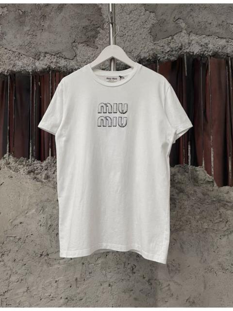 Miu Miu MIU MIU SS23 White Logo Print Casual Crewneck T-Shirt