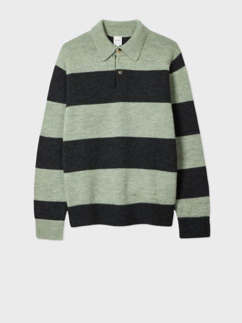 Paul Smith Green and Charcoal Block Stripe Polo Sweater