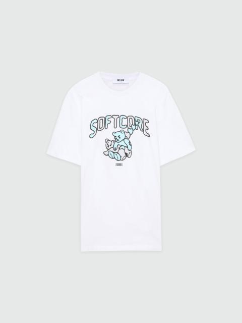 MSGM White cotton T-shirt with MSGM Softcore print