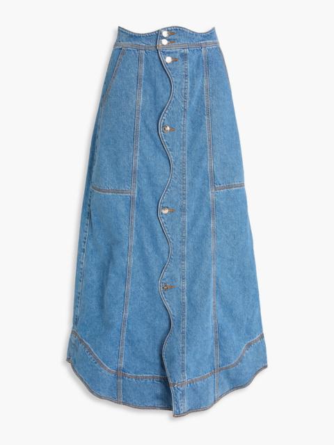 FARM RIO Scalloped denim maxi skirt