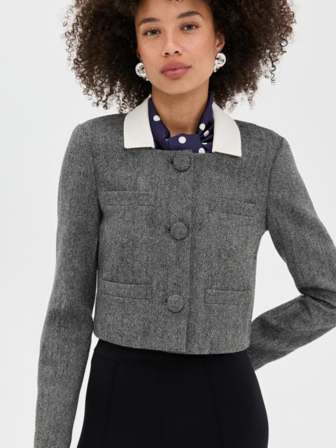 self-portrait Grey Herringbone Scarf Detail Jacket