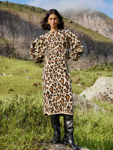 FARM RIO Leopard Print Knit Midi Dress