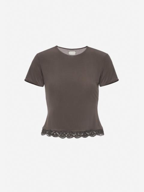 MAGDA BUTRYM Fitted t-shirt with crochet trim in brown